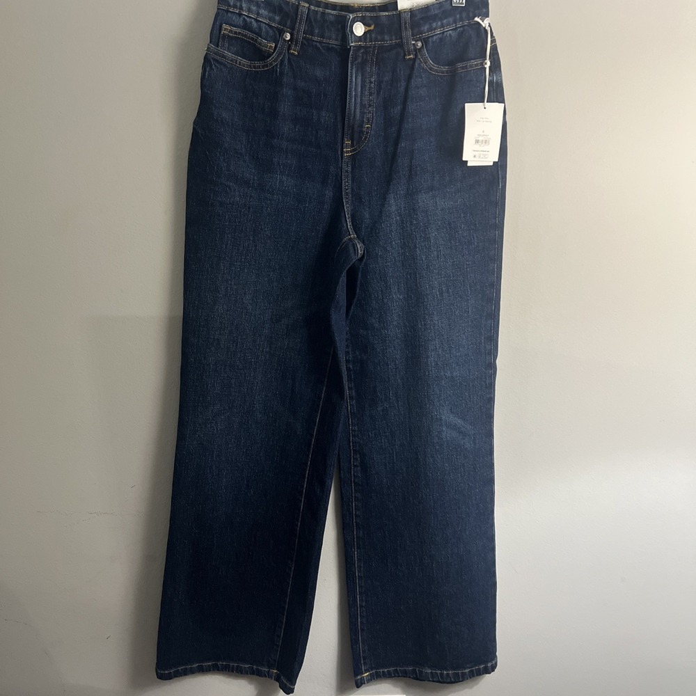 Nwt Free Assembly Women Jeans High Rise Wide Leg Opening Dark Índigo Wash Size 0